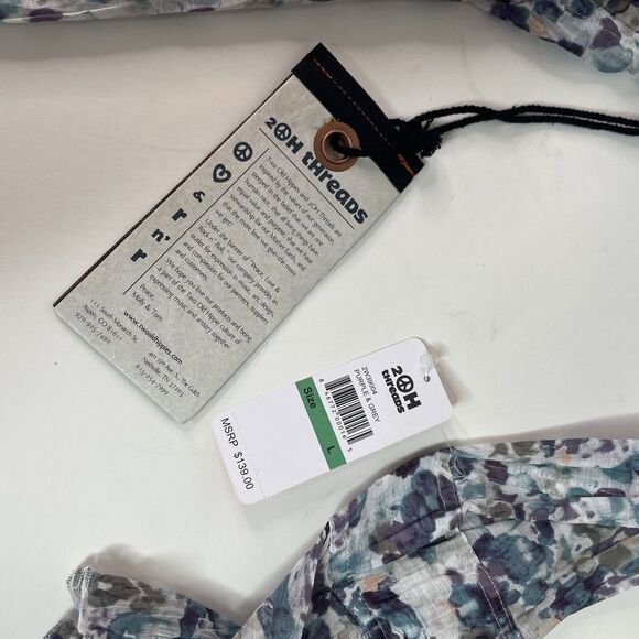 New 2OH Threads Blouse Top, Large, Purple And Grey Floral, 2W39004, Button Up - Picture 5 of 8